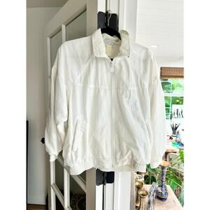 Vintage Adidas Women's White Sports Jacket/Zip-Up Windbreaker, Medium